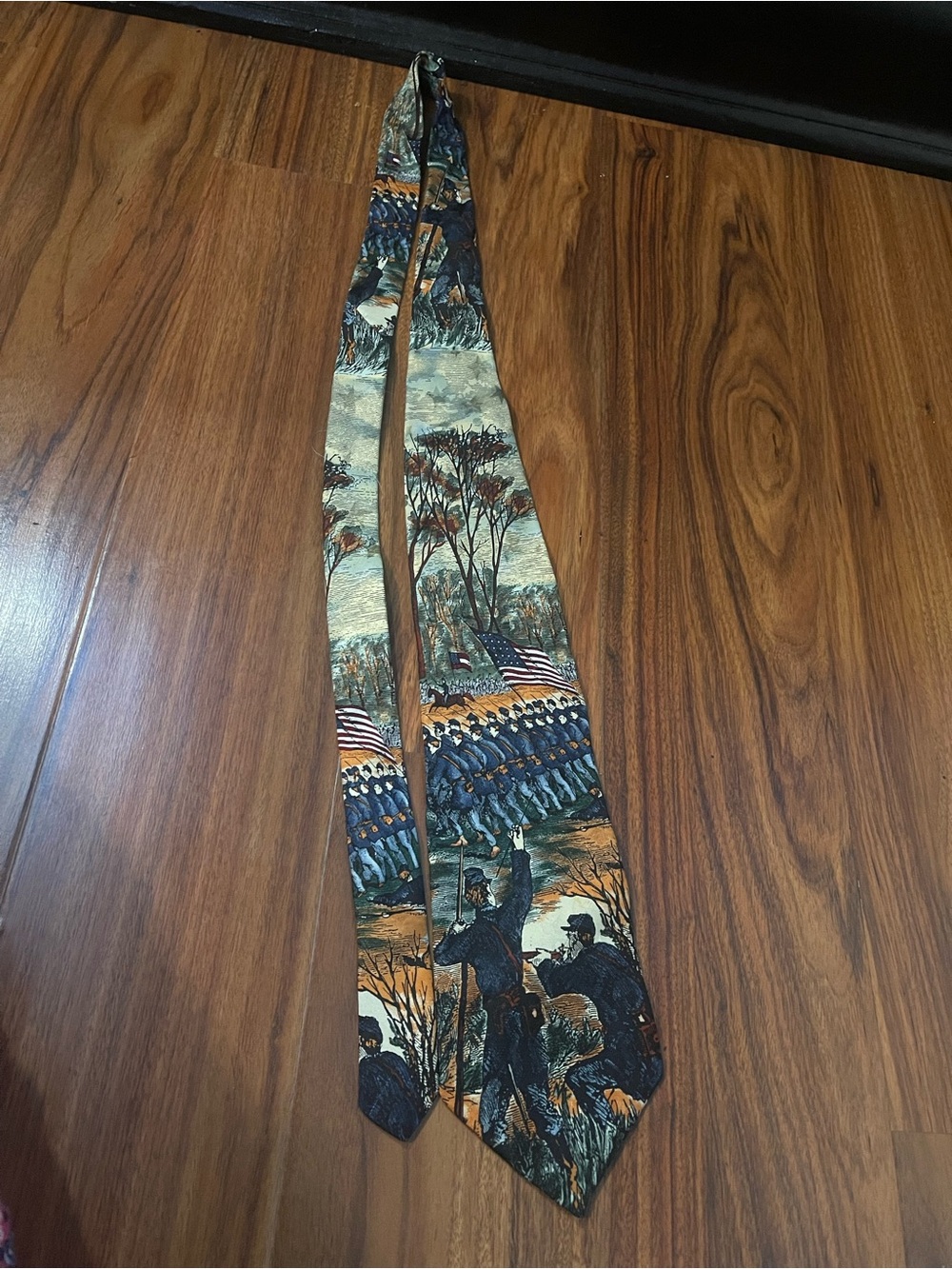 Tango by Max Raab Silk Classic Civil War Scene Necktie in Navy and Green RN 9162